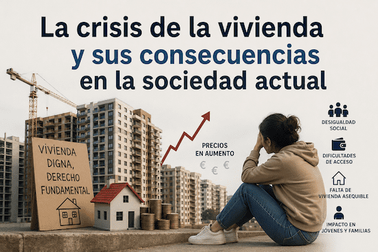 Crisis de la vivienda con edificios residenciales y problemas de acceso a la vivienda